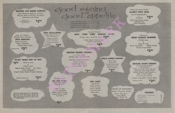 Tale o' the Tiger, Fort Lauderdale 1960s Menu