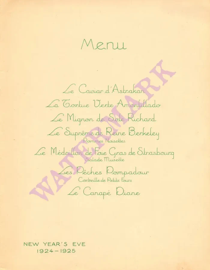 The Berkeley Hotel New Year’s Eve London 1924/25 Vintage Americana Menus