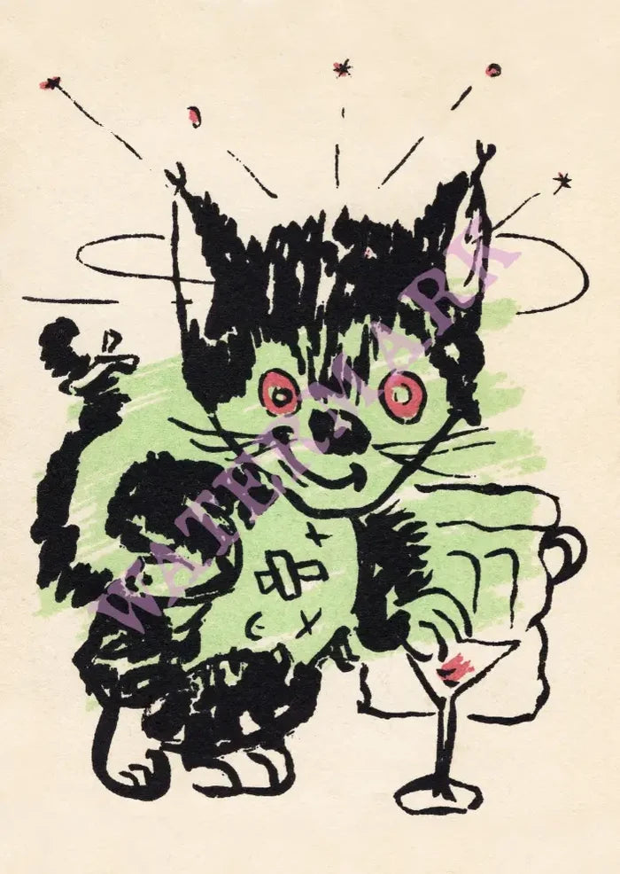 The Black Cat Bar, San Francisco 1950s Vintage Menu Art