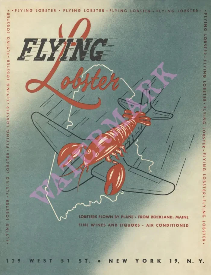 The Flying Lobster, New York 1950s Menu Art