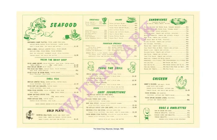 The Green Frog Waycross Georgia Bill Darden 1955 Interior Menu