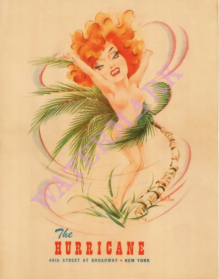The Hurricane Nightclub, New York, 1940s Menu Art