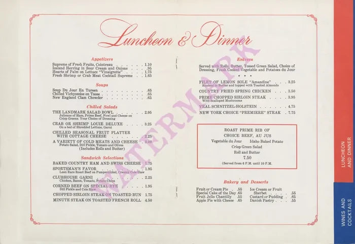 The Landmark, Las Vegas 1960s | Vintage Menu Art - Lunch and dinner menu
