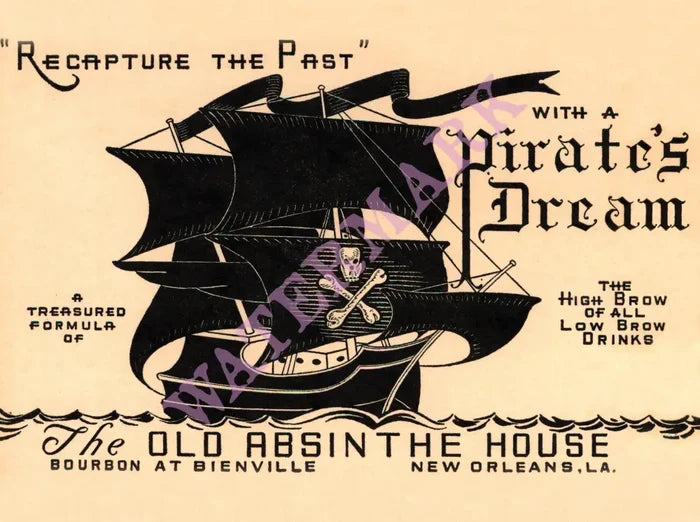 The Old Absinthe House, New Orleans 1940s Menu Art