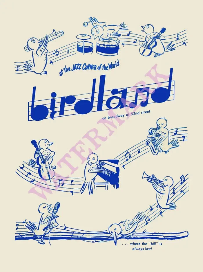 The Original Birdland (Blue), New York 1950s Menu Art