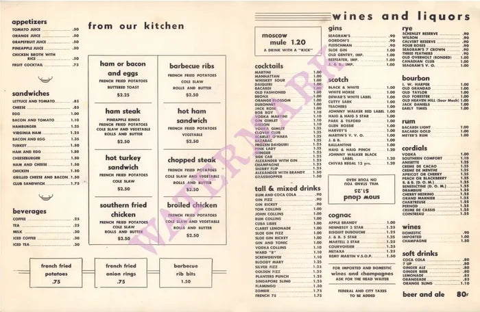 The Original Birdland (Blue), New York 1950s Menu