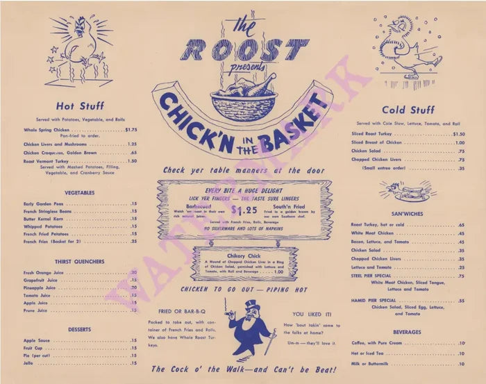 The Roost, Atlantic City 1946/7 Menu