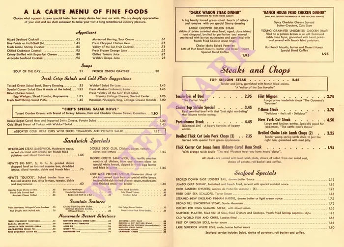 The Sands Hotel, Phoenix 1960s Menu
