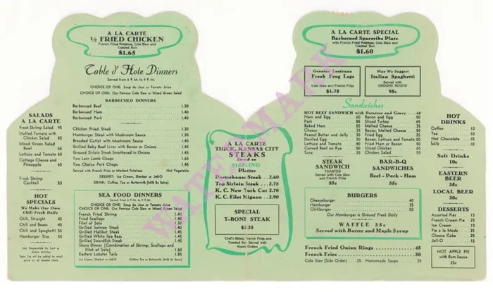 Toed Inn, Los Angeles 1953 | Vintage Menu Art - food menu