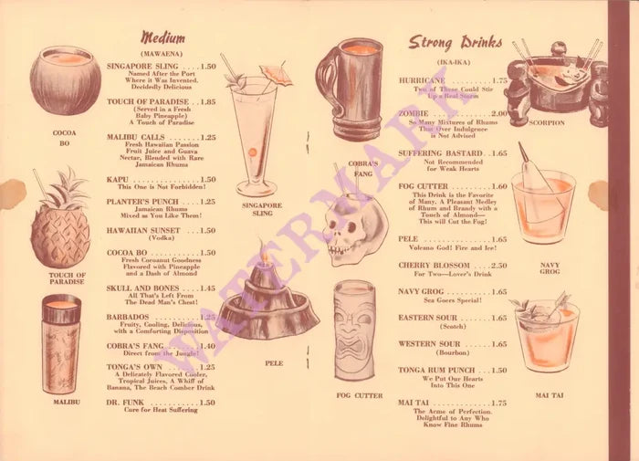 Tonga Lei, Malibu 1960s Cocktail menu