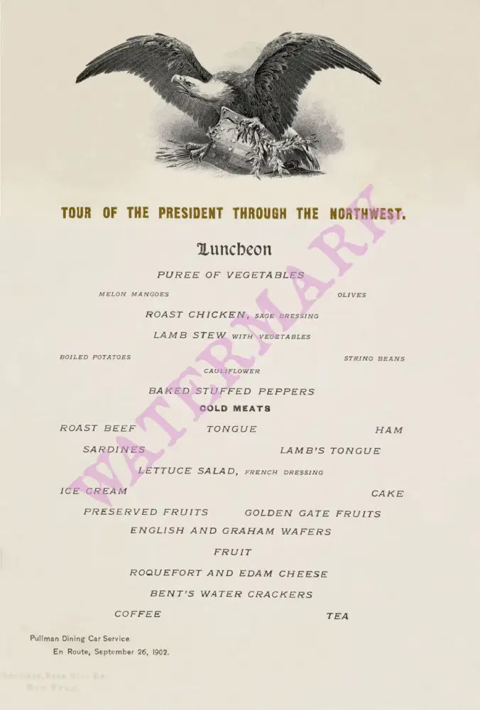Buttolph British Library Menu Collection Tour of President Theodore Roosevelt Through The Northwest Luncheon Menu