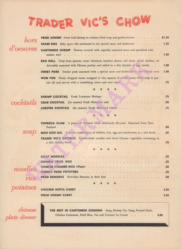 Trader Vic’s Honolulu 1950s Posters Prints & Visual Artwork