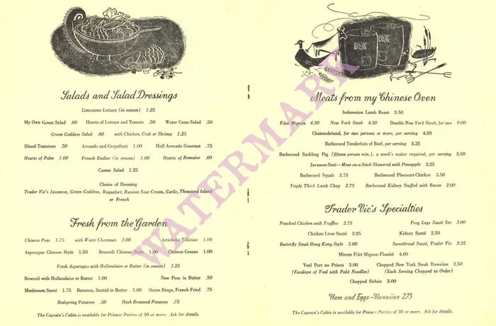 Trader Vic's Oakland (2), 1960s Menu