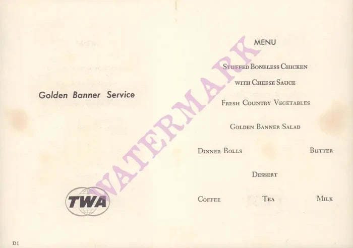 TWA 707 Star Stream Jet, inflight Menu