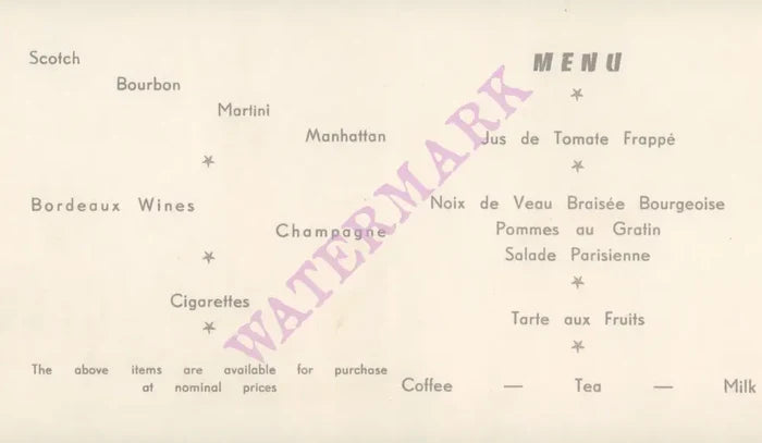 TWA Frankfurt In-flight Menu 1950s