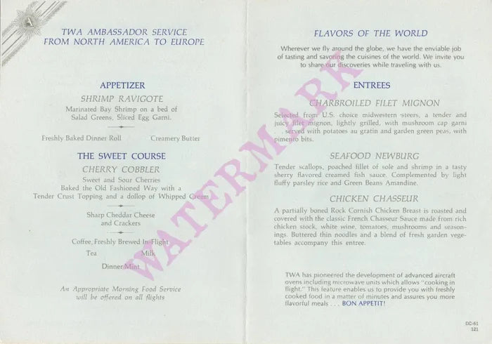 TWA David Klein, Lisbon In-flight Menu Art 1960s menu