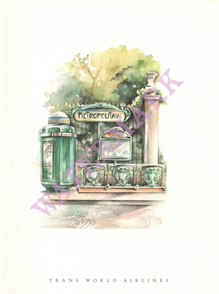 TWA "Great Destinations" Paris, 1980s Inflight Menu Art