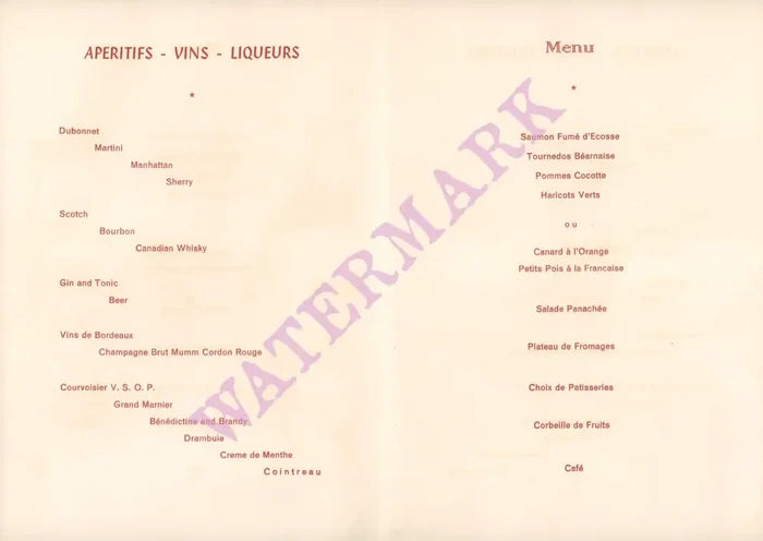 TWA Paris, n-Flight Menu 1961
