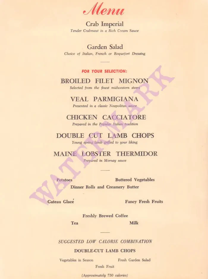 TWA, San Francisco In-flight Menu 1960s
