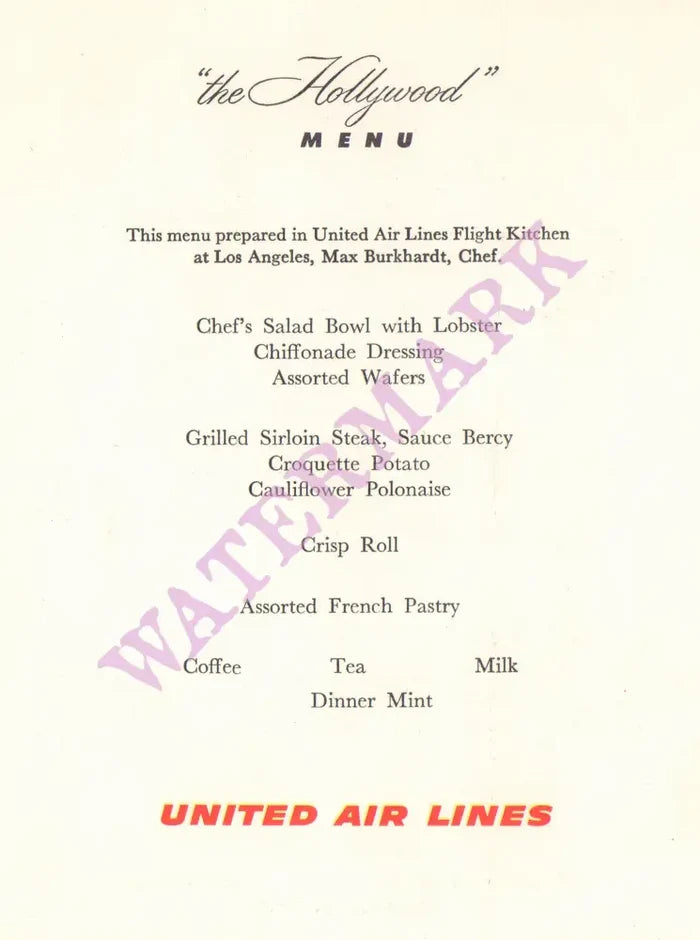 United Airlines Hollywood Menu by Max Burkhardt 1950s