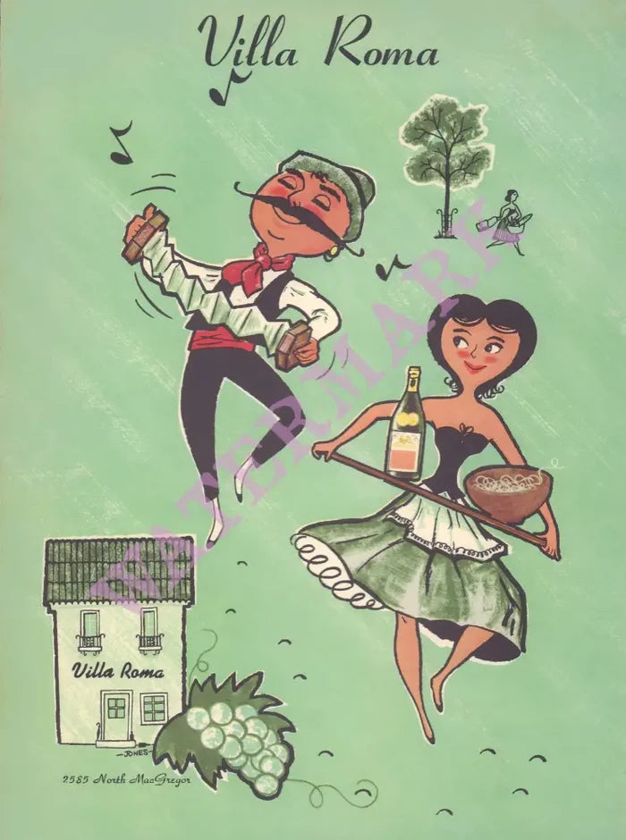 Villa Roma, Houston 1960s Menu Art