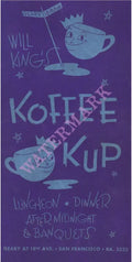 Will King's Koffee Kup, San Francisco 1948 Vintage Menu Art