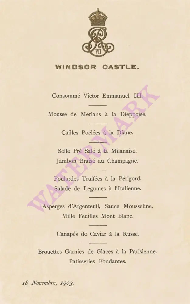 Windsor Castle Lunch November 18 1903